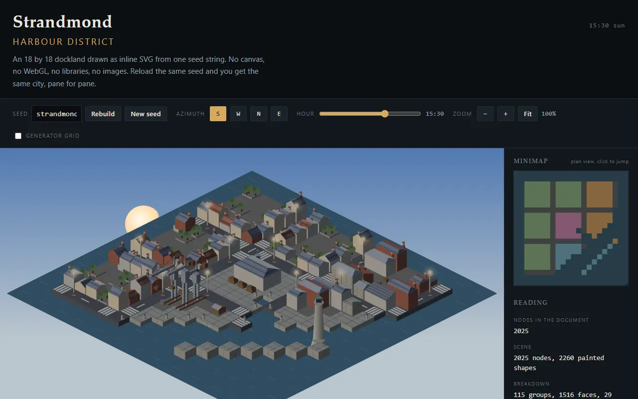 Qwen3.8-Flash-Next-NVFP4-FP8-hybrid: Isometric harbour city, generated in pure SVG