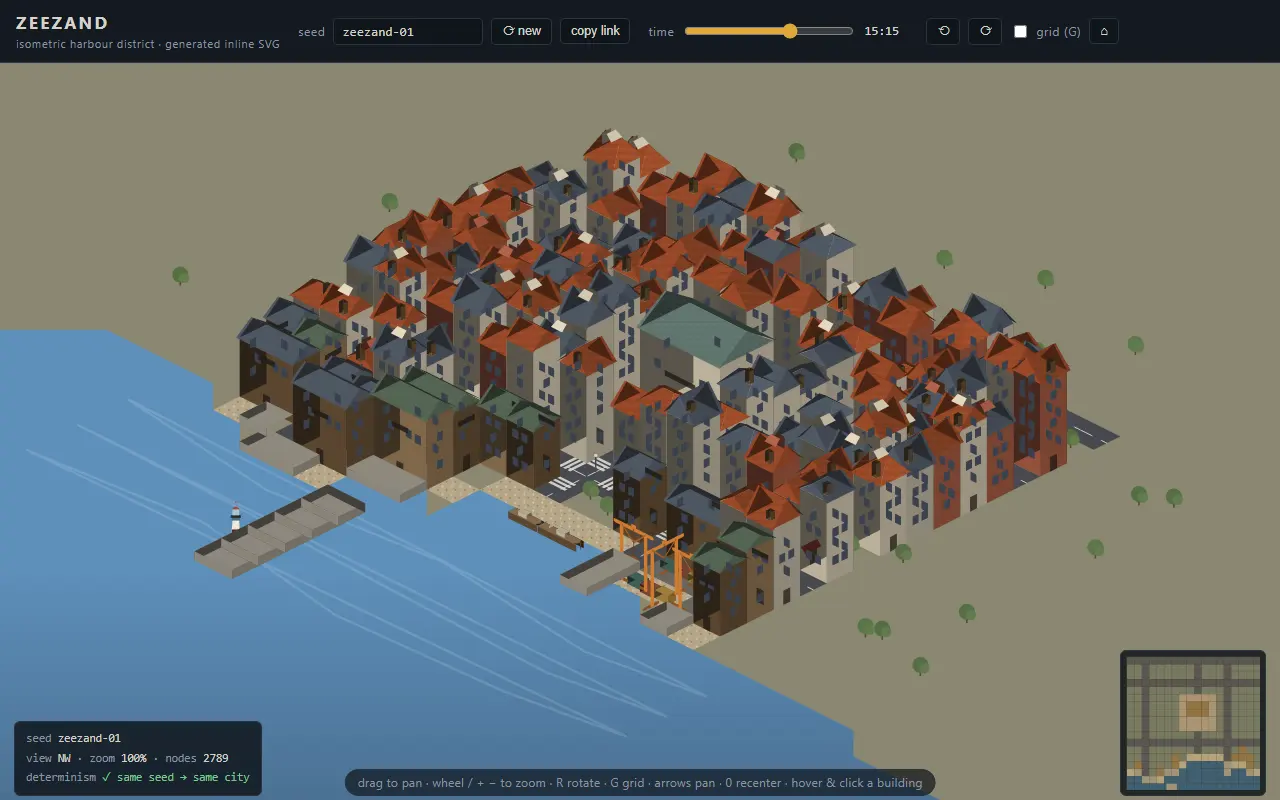 Qwen3.8-27B-NVFP4: Isometric harbour city, generated in pure SVG