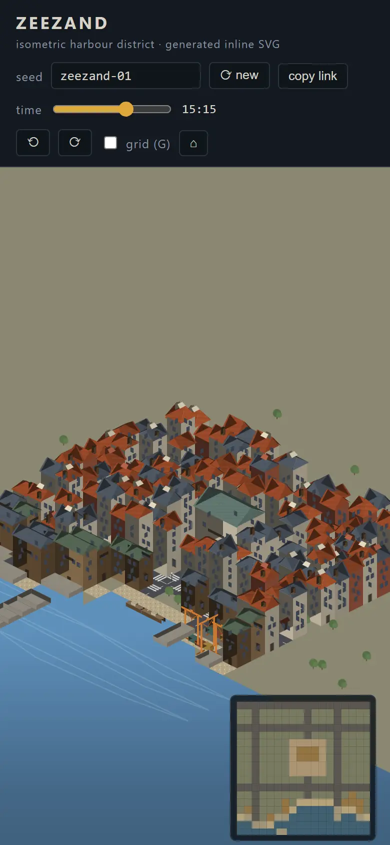 Zeezand · Isometric Harbour City at 390 px wide