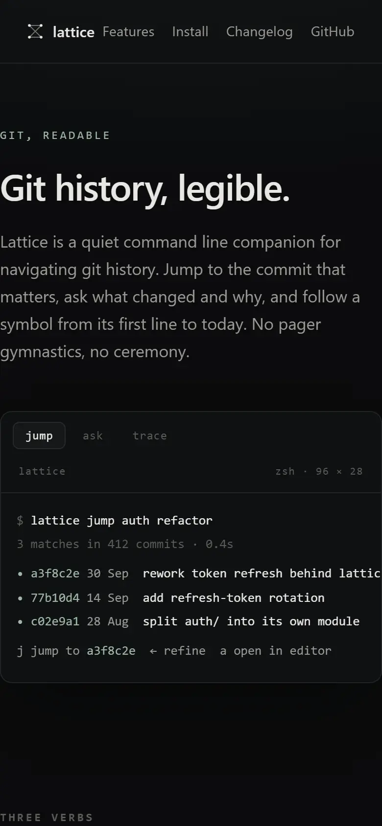 Lattice, read git history at 390 px wide