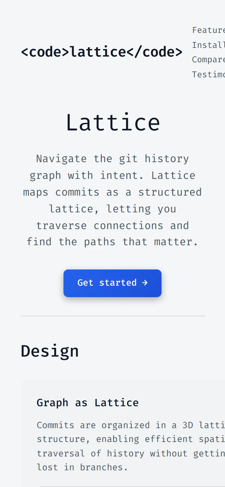 Lattice • Navigate Git History at 390 px wide