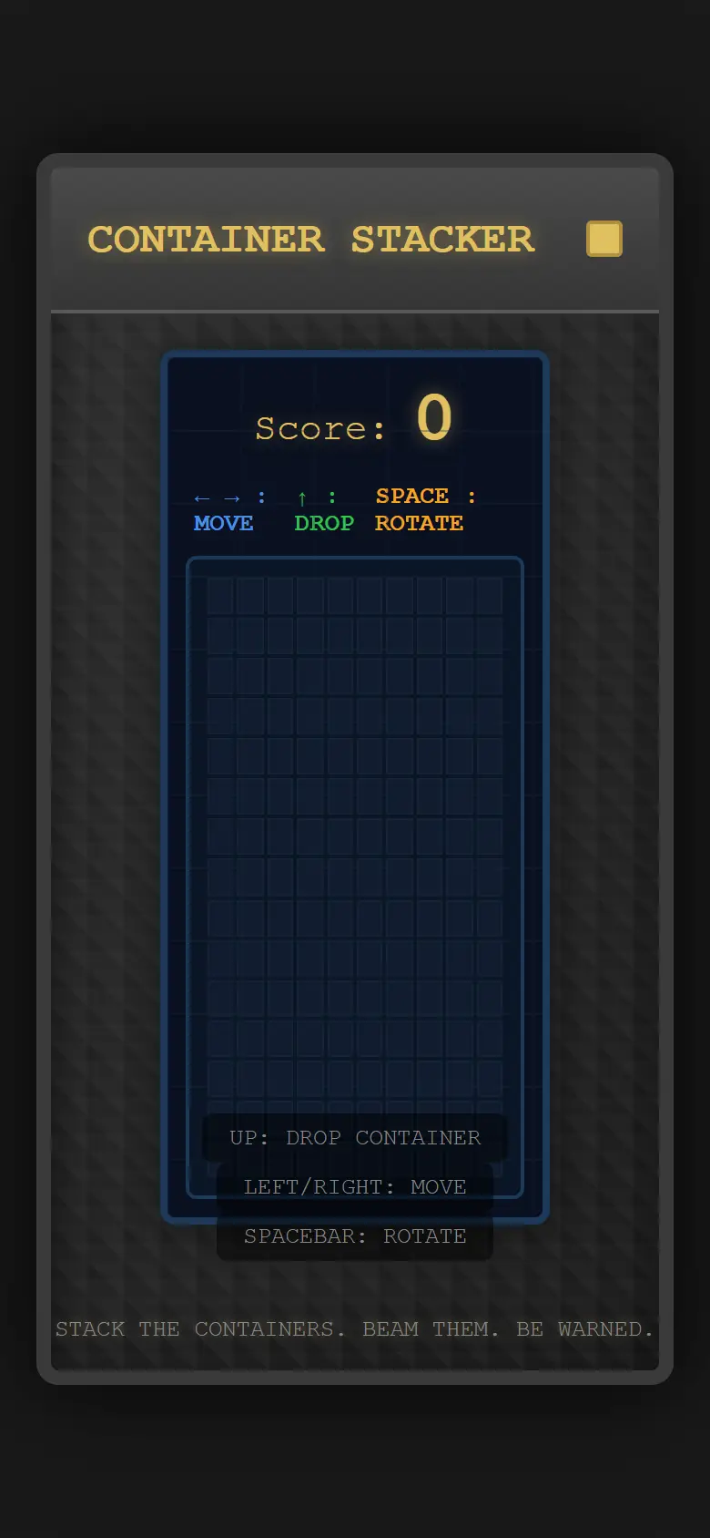 Container Stacker - Arcade at 390 px wide